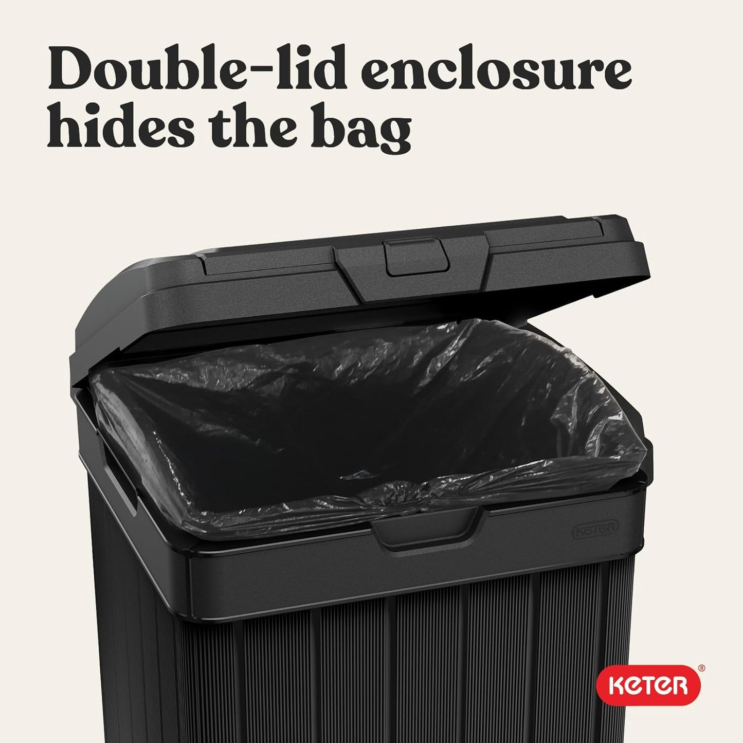 Keter Baltimore 38 Gallon Outdoor Kitchen Trash Can - Resin with Lid & Drip Tray for Easy Cleaning | Black