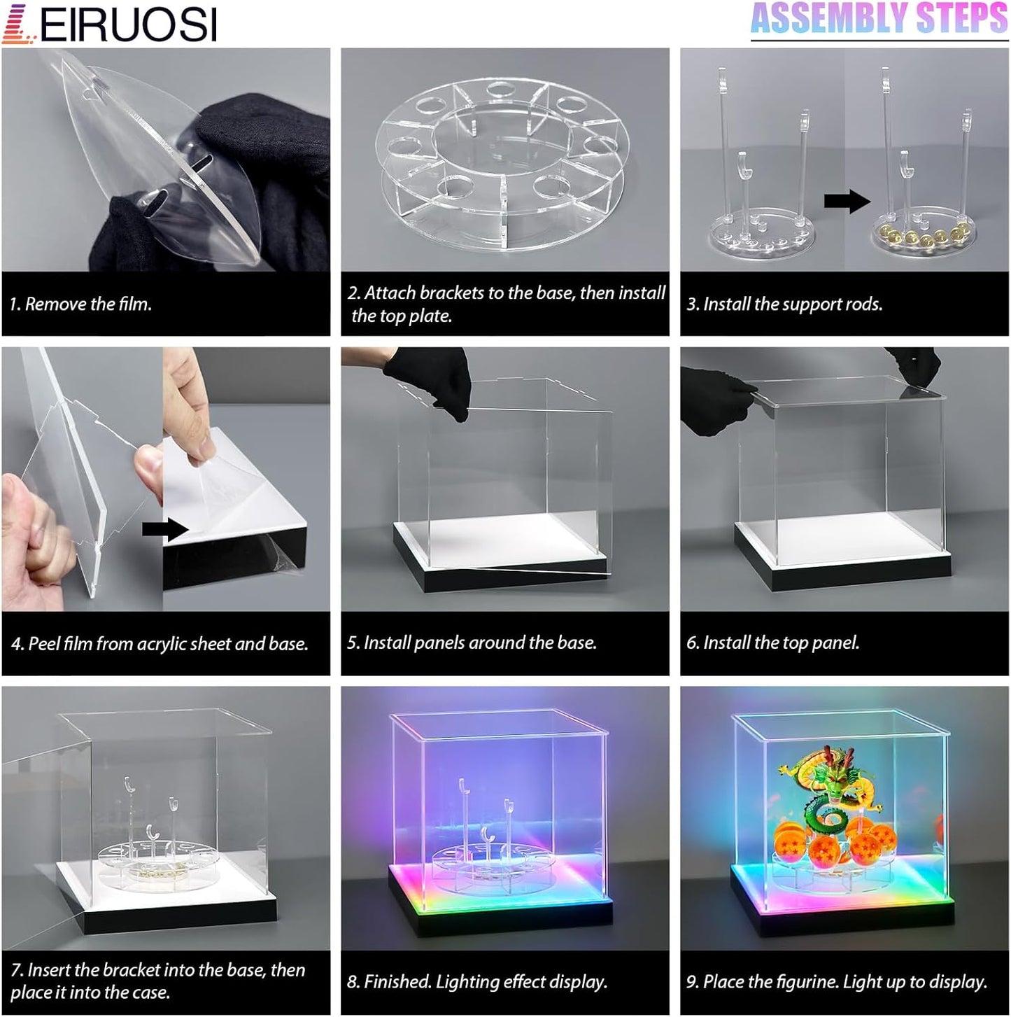 Shenron Clear Acrylic Display Case - LED Showcase for Dragon Shenlong Statue & Dragon Balls | Dustproof Protection