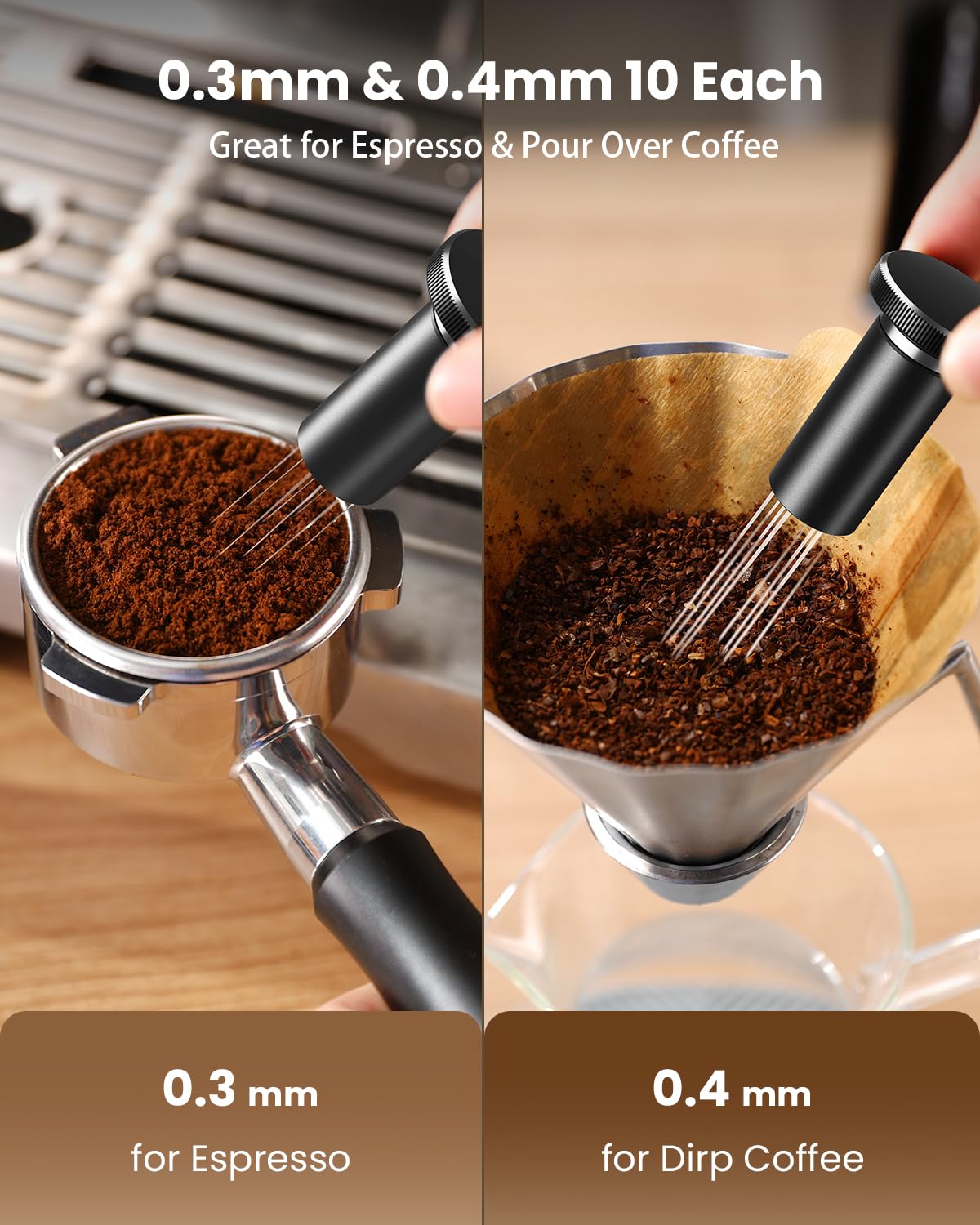 Maestri House WDT Tool, Espresso Distribution Tools Self-Clean with Aluminum Alloy Magnetic Stand, 0.3/0.4mm Needles 10 each for Espresso Stirrer Replacement (Matte black)