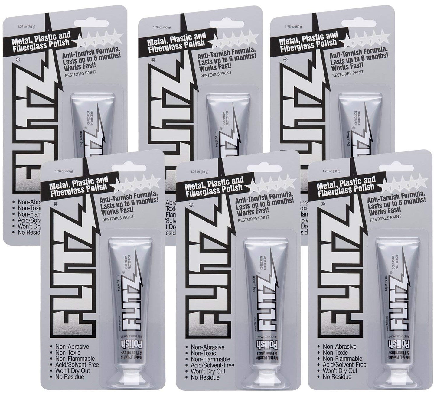 Flitz Metal Polish Paste - 1.76oz USA-Made Polish for Solid Chrome, Stainless Steel, & Aluminum - Non-Abrasive for Light Oxidation - Requires Manual Buffing - Not for Plated/Coated Surfaces (6 Pack)