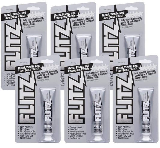 Flitz Metal Polish Paste - 1.76oz USA-Made Polish for Solid Chrome, Stainless Steel, & Aluminum - Non-Abrasive for Light Oxidation - Requires Manual Buffing - Not for Plated/Coated Surfaces (6 Pack)