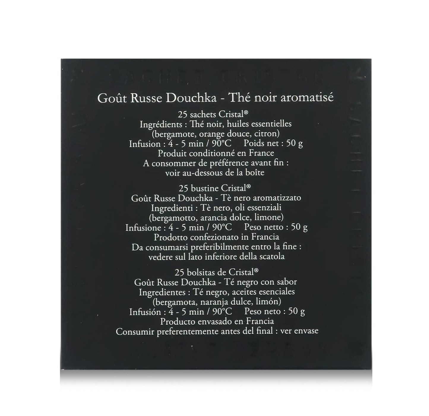 Goût Russe Douchka, Citrus Fruits-Flavoured Black Tea, Box of 25 Cristal® Teabags, Dammann Frère
