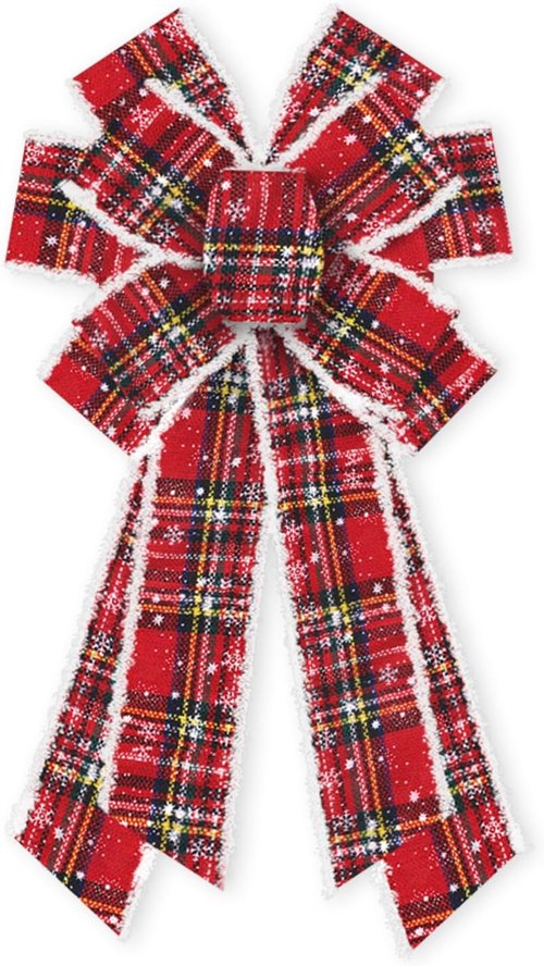 ABTOLS Large Christmas Bows - Red Buffalo Plaid Velvet Wreath Bows for Front Door Decor | Xmas Tree Topper