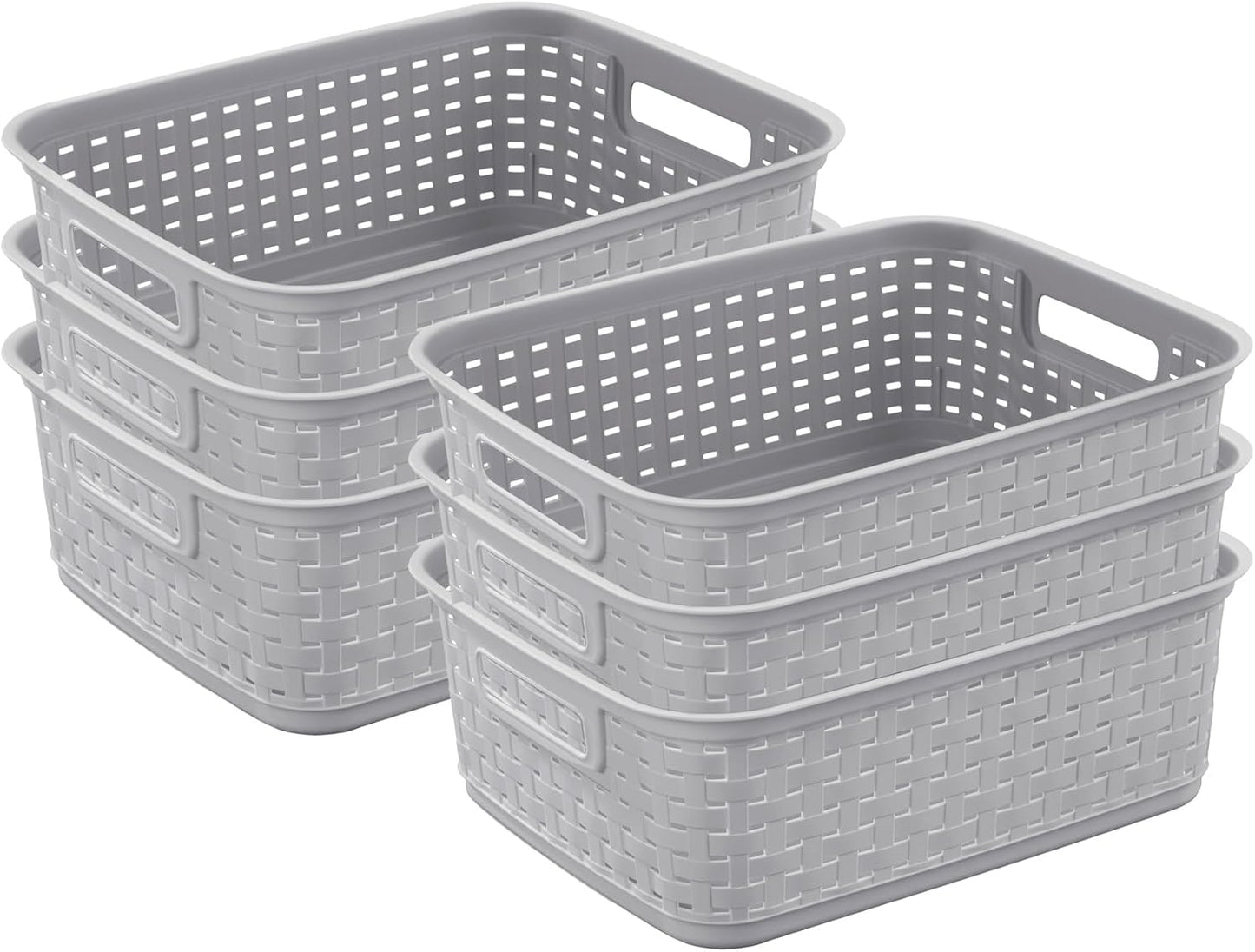 Sterilite Short Plastic Weave Storage Baskets - Stylish Organization for Crafts & Jewelry | Gray, 6-Pack