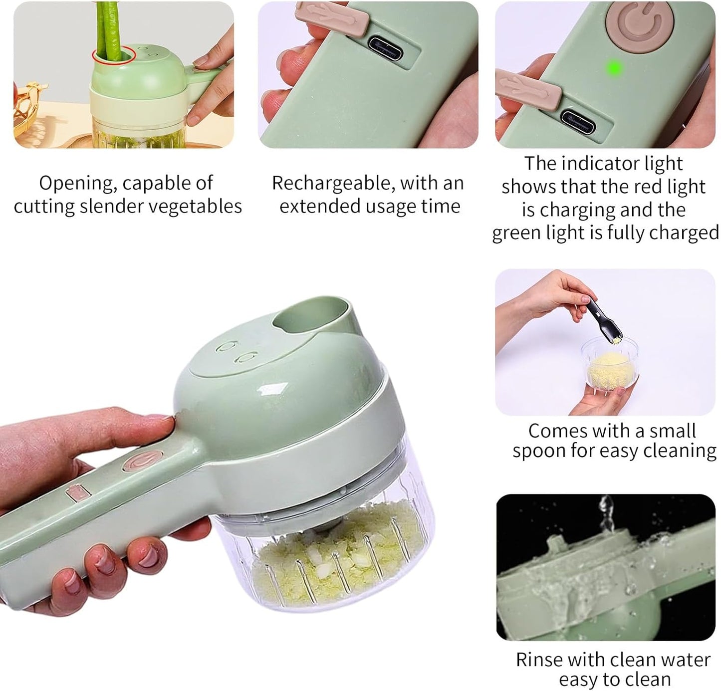 Ninja Food Chopper - 4-in-1 Electric Vegetable Cutter with Mini Fruit Slicer & Garlic Mincer | Handheld Design