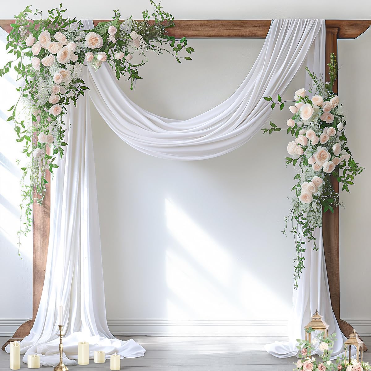 Socomi Wedding Arch Draping Fabric - 1 Panel 29" x 19Ft White Sheer Chiffon Curtain for Events