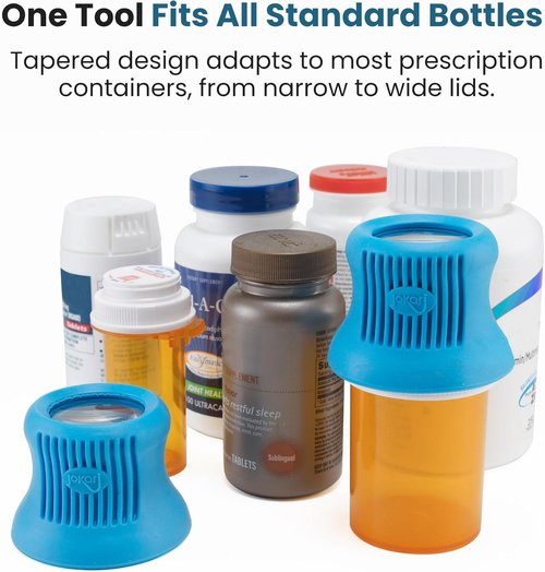 Jokari Easy Open Medicine Bottle Opener - 4x Magnifier & Built-In Cap Grip Tool for Seniors