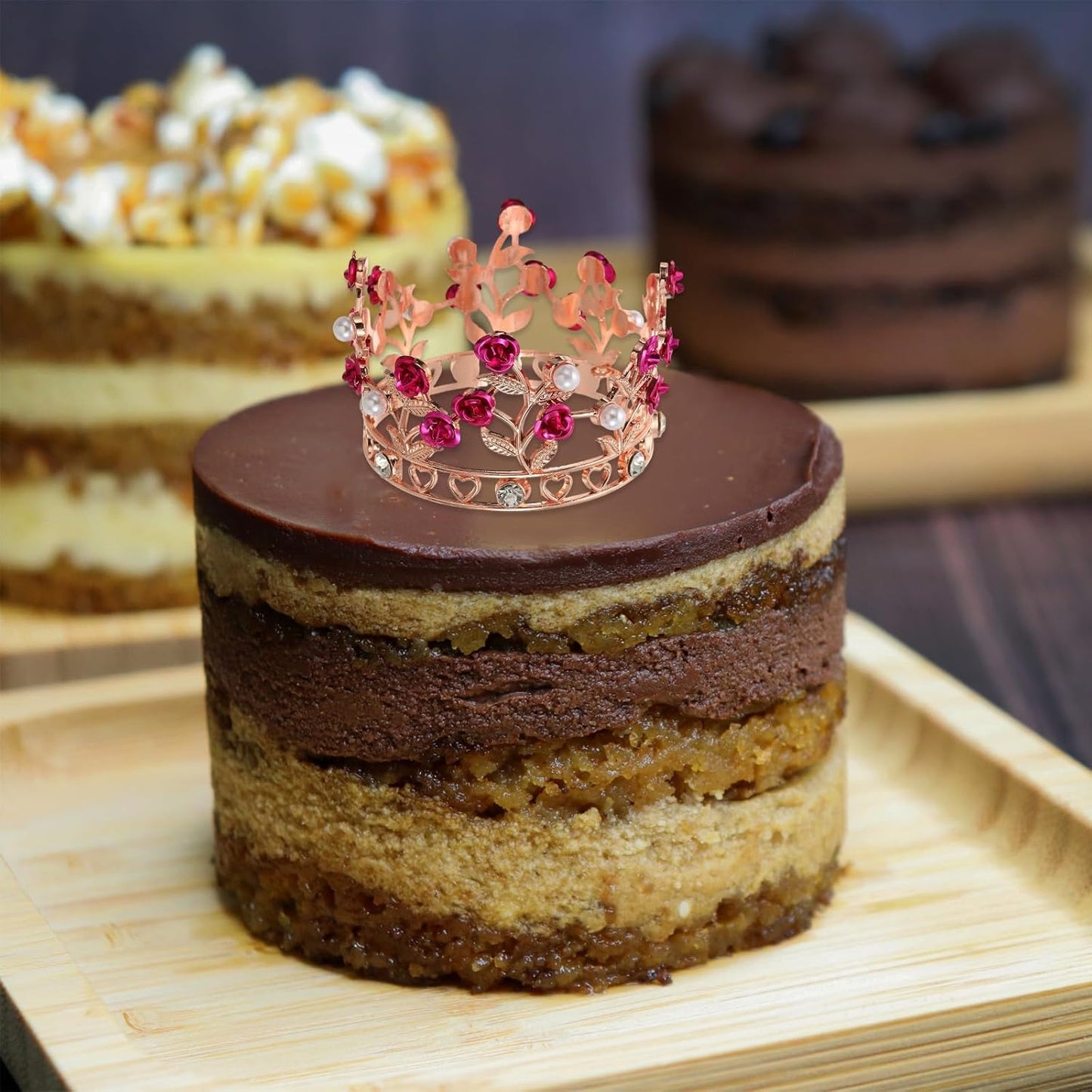 Uxcell Mini Crown Cake Toppers - Alloy Tiara with Pearl & Rose for Birthday/Wedding Decor | Rose Gold/White/Rose Red