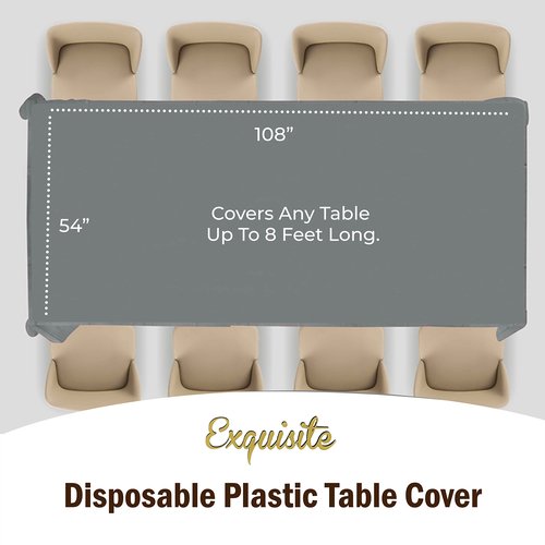 Exquisite Party Solids 6-Pack Premium Plastic Tablecloth 54in. x 108in. Rectangle Plastic Table Cover - Silver