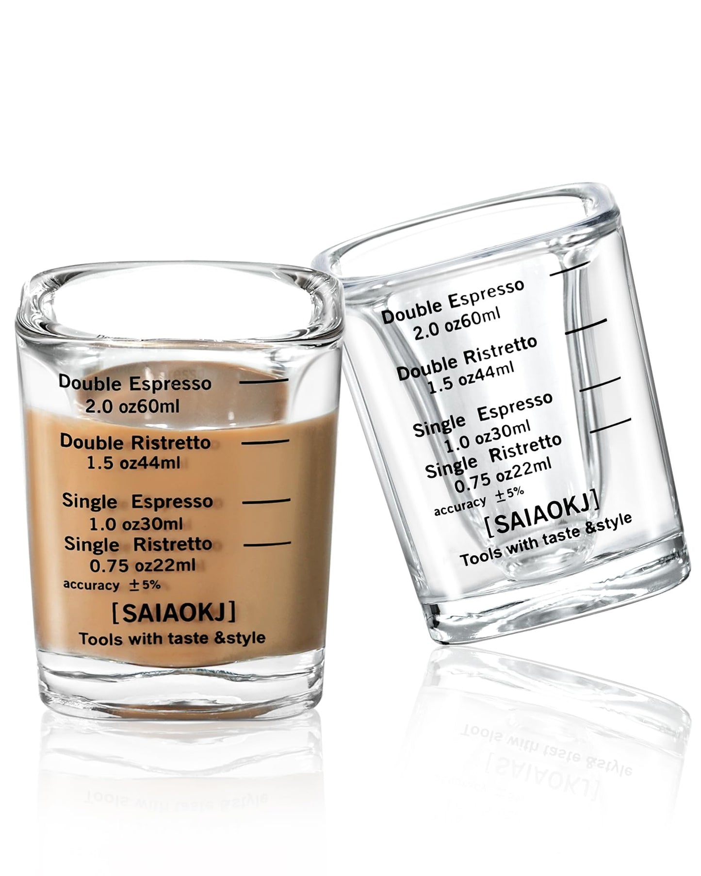Shot Glasses Measuring Cup Set 2PACK Espresso Shot Glasses Liquid Heavy Glass 2oz/60ml(Black)
