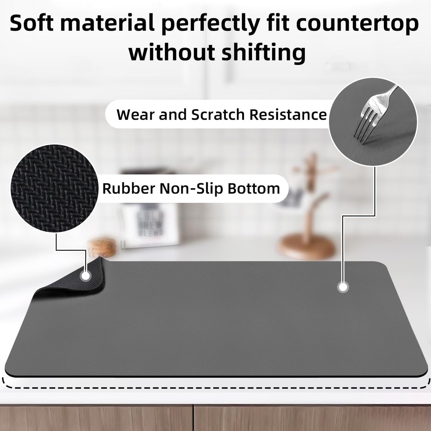 LOPNUR Extra Large Kitchen Dish Drying Mat - Super Absorbent Diatomite Pad | 31.5"x17", Heat Resistant, Grey