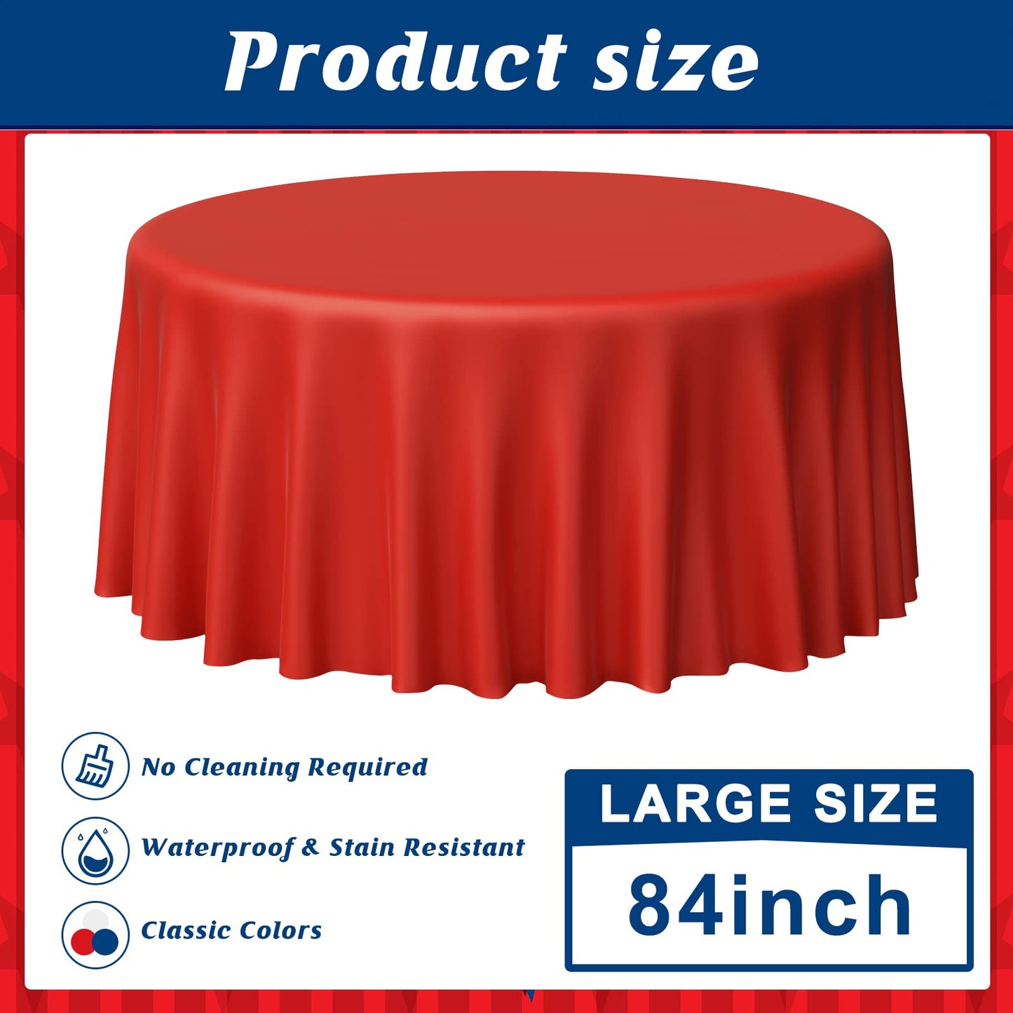 MASHAN 12 Pack 4th of July Plastic Tablecloth, Red White and Blue Patriotic Disposable Tablecloth,Round Table Cover for Independence Day Memorial Day Veterans Day 250 Anniversary Decorations, 84 Inch