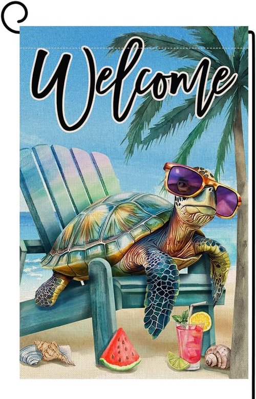 BLKWHT Garden Flag - Summer Beach Sea Turtle Design | Double-Sided 12x18 Burlap Flag for Outdoor Decor