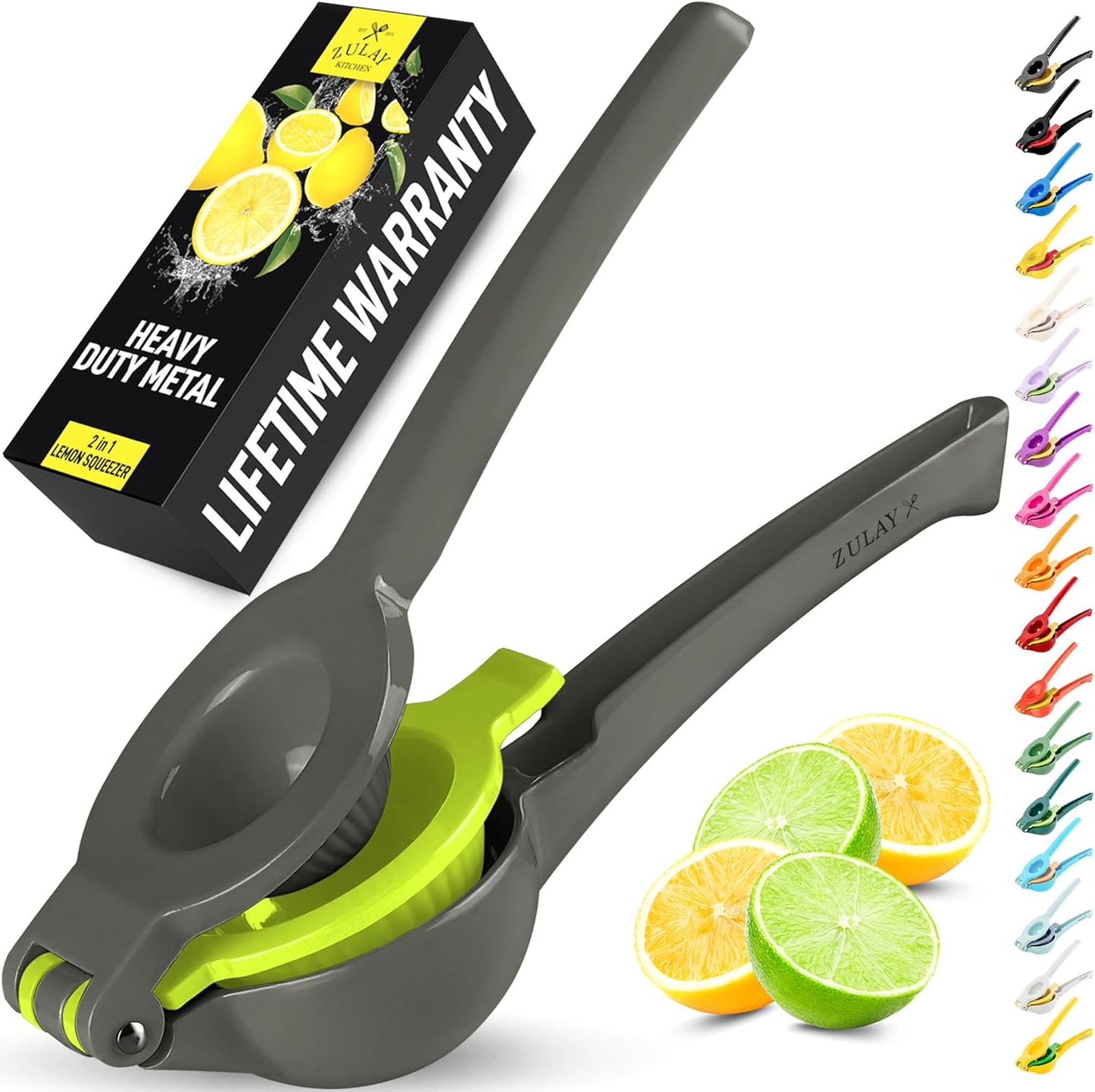 Zulay Kitchen 2-in-1 Lemon Squeezer - Max Extraction Hand Juicer for Easy Citrus Juicing - Gray/Lime
