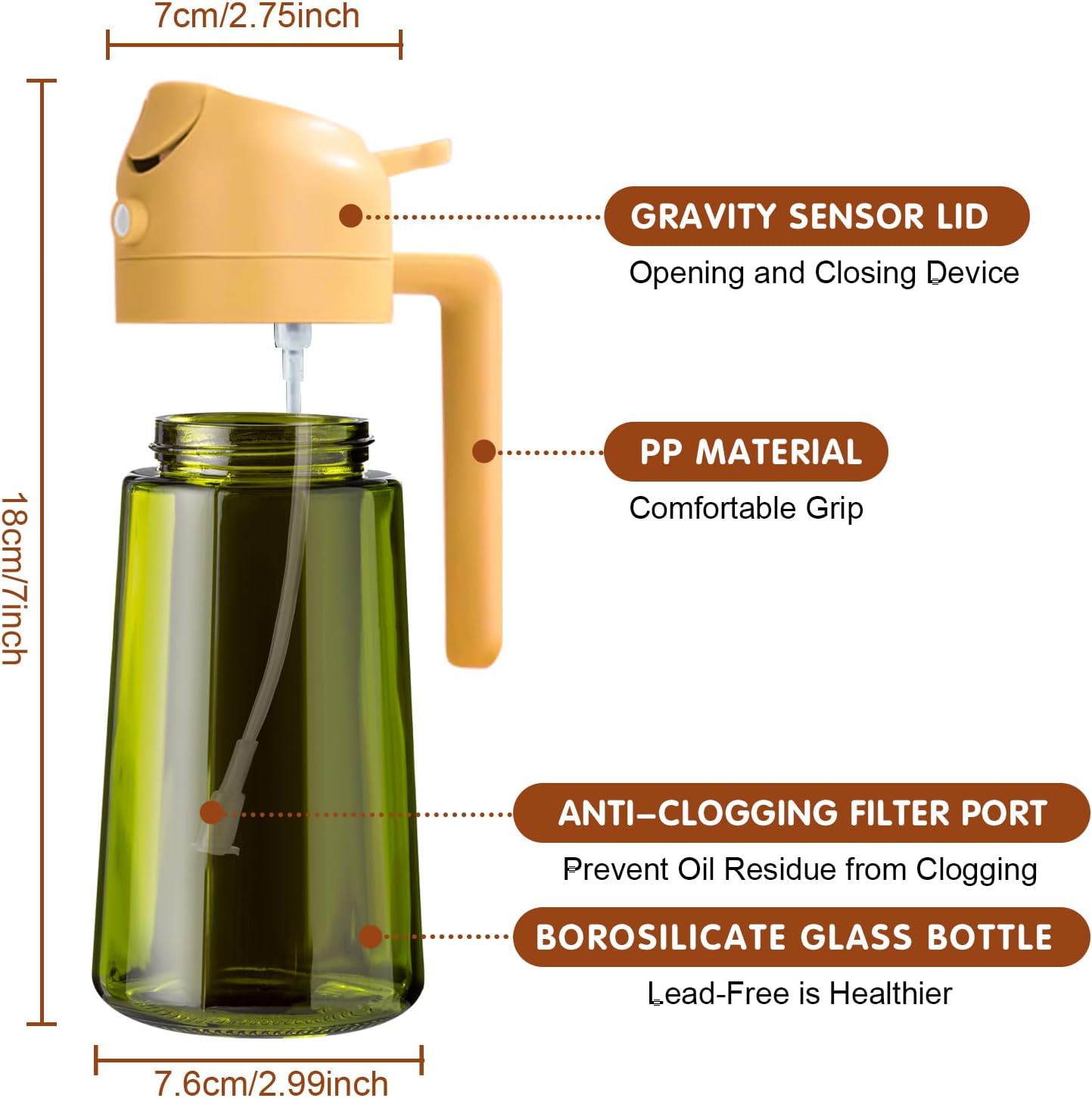 YARRAMATE 2PCS 16oz Olive Oil Sprayer - Food-Grade Glass Dispenser for Cooking | Dark Green & White