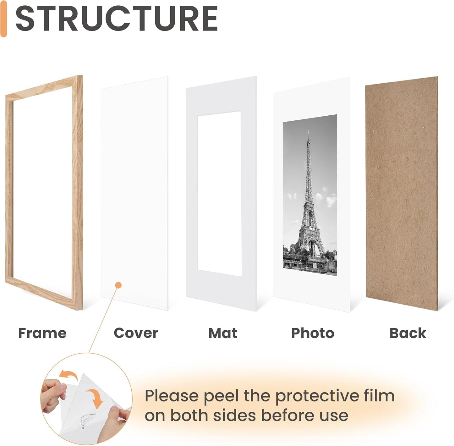 Upsimples 8x10 Picture Frame Set of 5 - Versatile Wall Gallery Frames for 5x7 or 8x10 Photos | Natural Finish