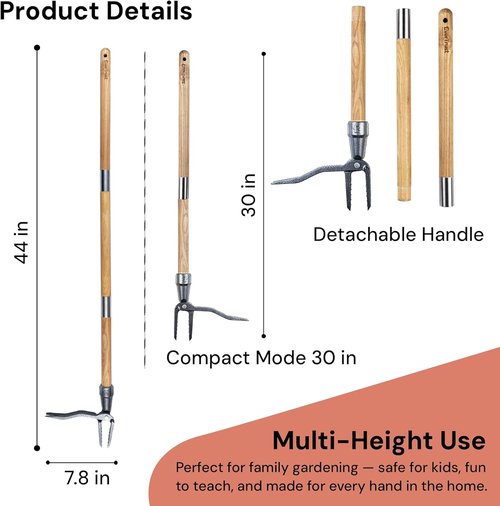 4-Claw Stand Up Weed Puller Tool - Heavy Duty Metal Head Weeder with Adjustable 30"-44" Ashwood Handle for Easy Gardening