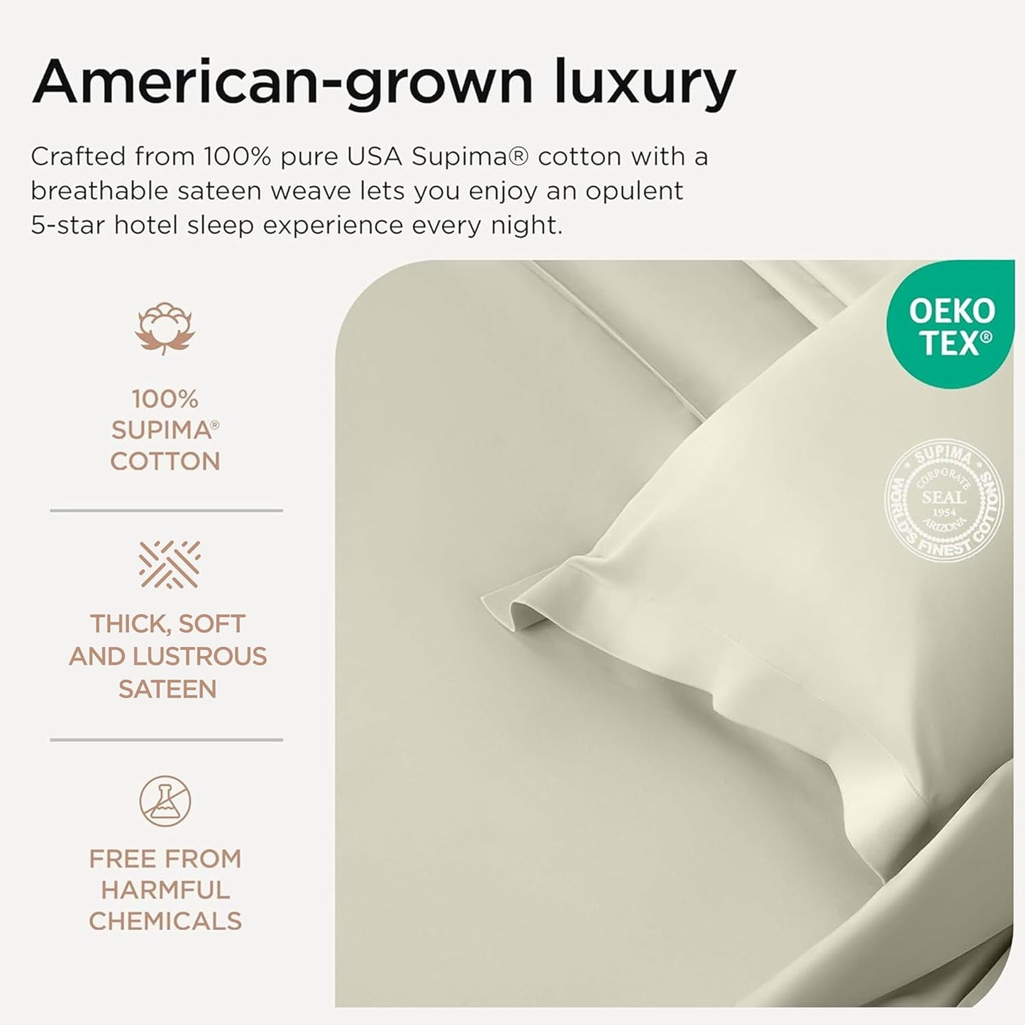 Threadmill Luxury Supima Cotton Sheets - 1200 Thread Count Soft 100% Cotton | Full Size Ivory Bed Set