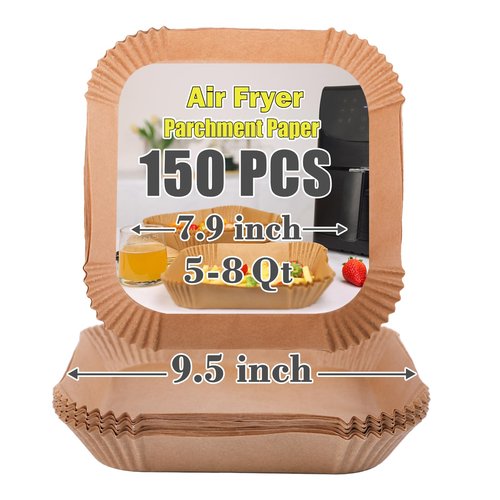GOAUS Air Fryer Square Paper Liners Disposable Large 150 Pcs for 5 to 8 Qt Basket, 7.9 inch Unbleached Non-stick Oil-proof Parchment Paper