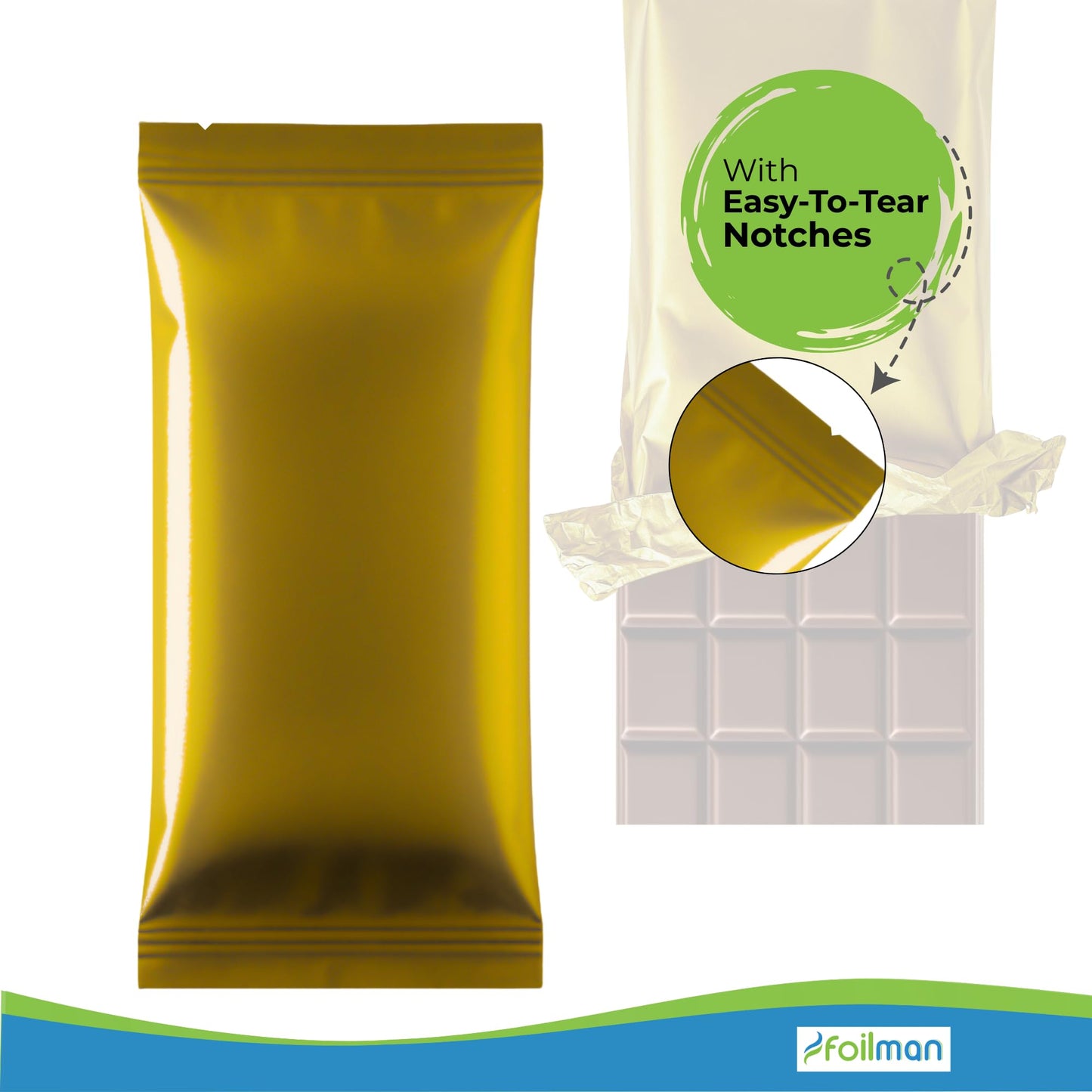 Foilman - Heat Seal Bags (Metallized) For Chocolate Bar Wrapping - Actual bags size 3 x 6 3/8 - Fits Bar Size 2.25 x 5.5 Inches (100 Pack) (Dark Gold)