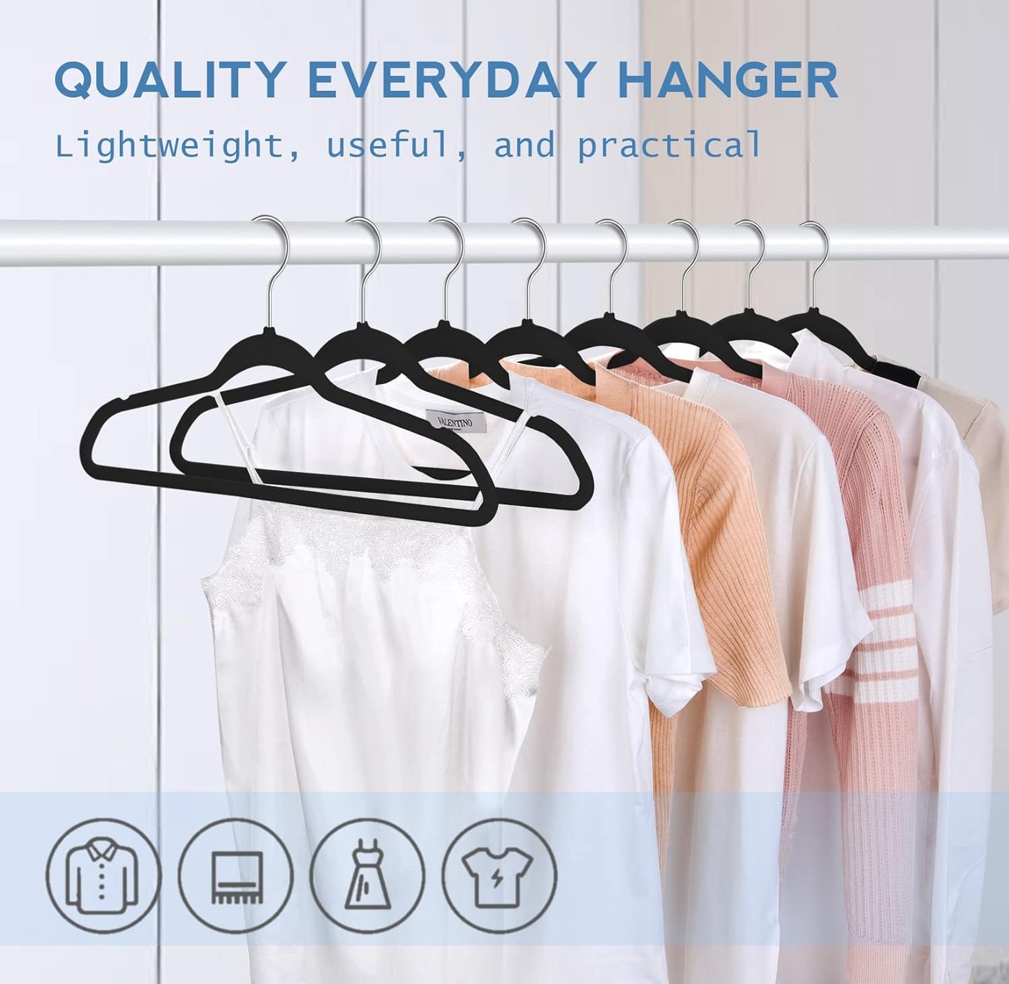 TIMMY Premium Velvet Hangers - Heavy-Duty Non-Slip Black Hangers for Coats & Suits | Space-Saving Pack of 50