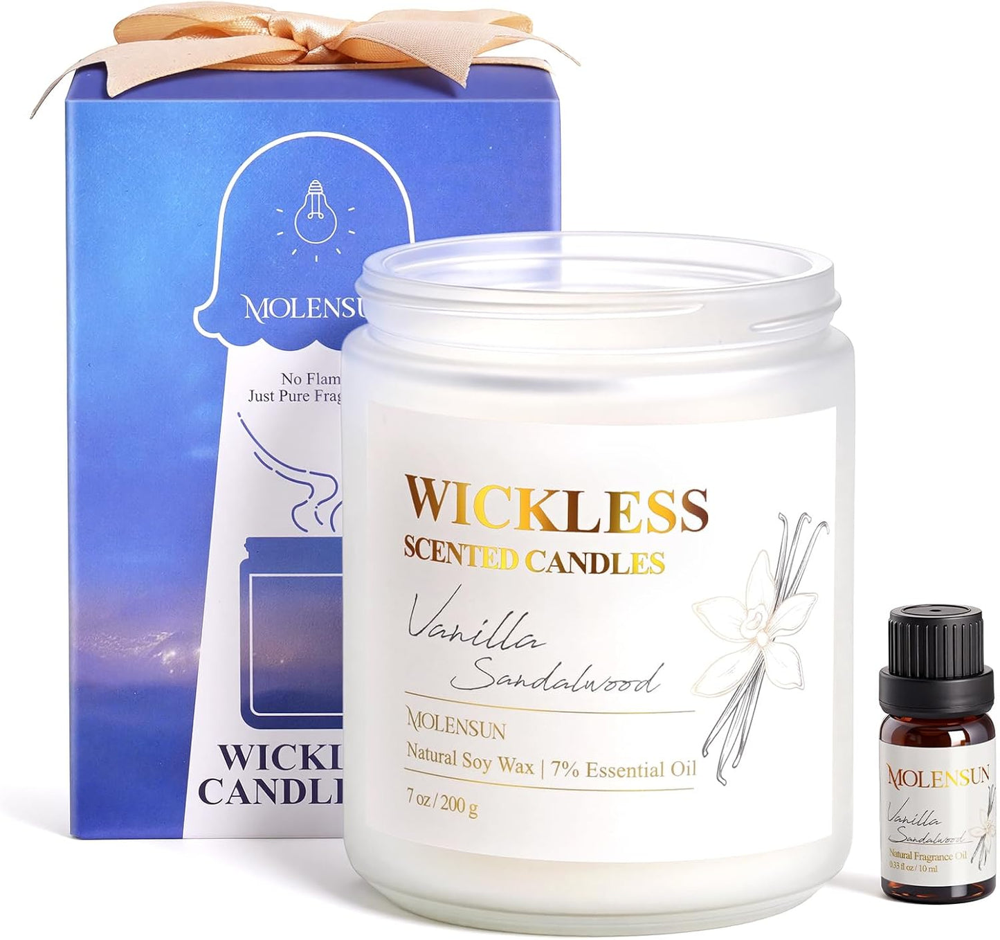 Skiennix Wickless Candle - Vanilla Sandalwood Aroma with 10ml Essential Oil | Flameless Non-Toxic Soy Scented Gift for Home