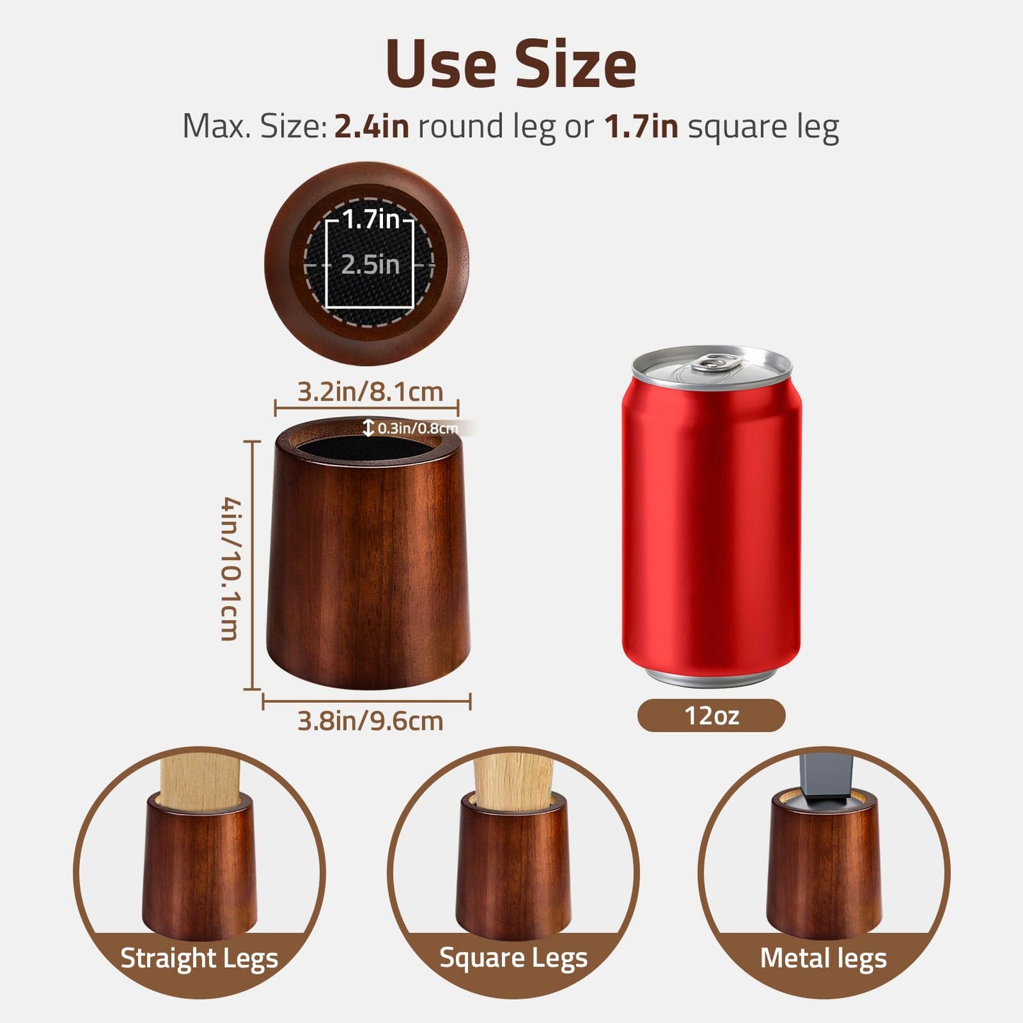 KOIKEY Furniture Raisers Bed Risers - 4 Inch Wooden Circle Heavy Duty Furniture Height Extenders Lifts for Sofa Couch Desk Chair Table Base Raising Space, Convenient Store and Cleaning, Pack of 4