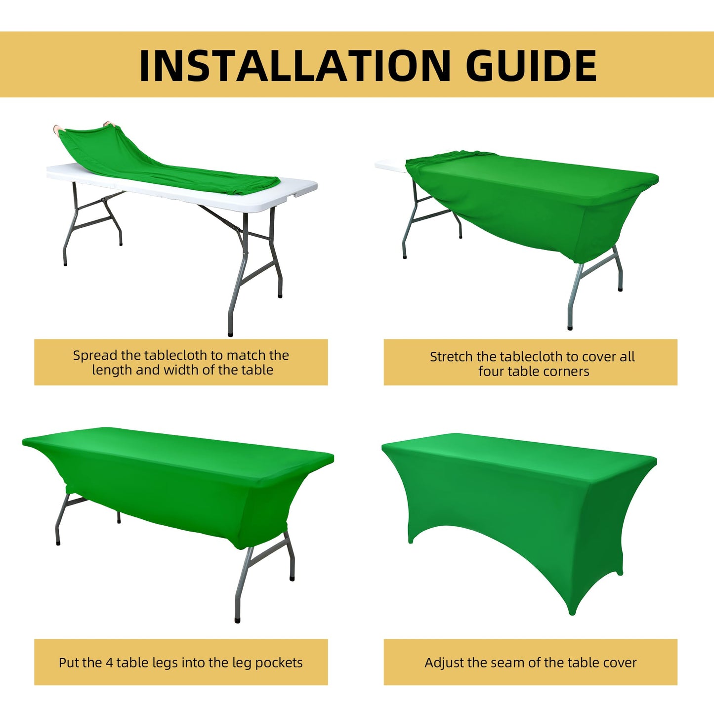 ZarzaaSik 2-Pack 8ft Spandex Table Covers for Rectangle Folding Tables - Washable Elastic Tablecloth - Ultimate Fitted Table Protector for Birthday Parties, Trade Shows, Banquet