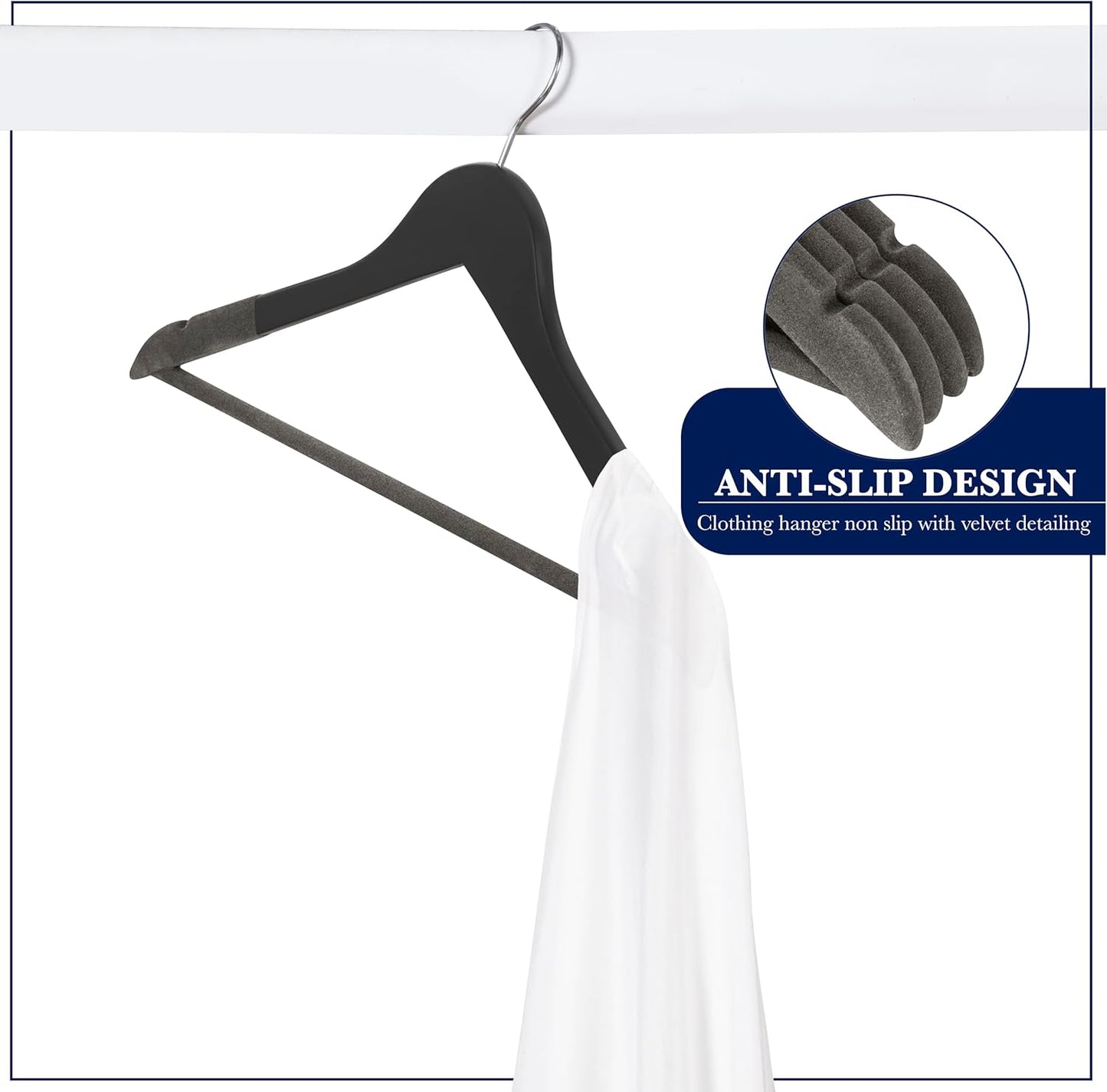 SAMSARC Black Wooden Hangers - Luxury Non-Slip Lotus Wood with Velvet Bar & 360° Swivel Hook | 20 Pack for Suits & Coats