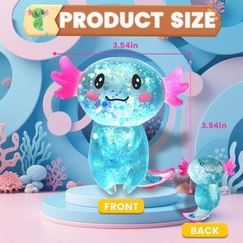 Axolotl Squishy Stress Relief Toy - Glitter Fidget Toy for Kids & Adults | Blue Color, Perfect for Anxiety Relief