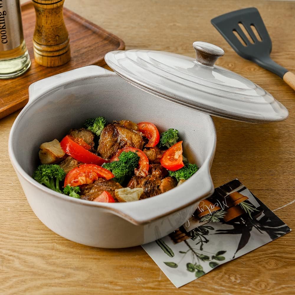 KOOV Ceramic Casserole Dish - Oven Safe 2 Quart Round Baking Dish with Lid | 9 Inch Deep Cookware Set