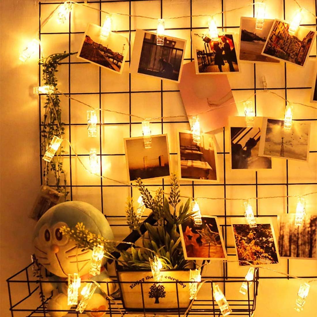 17FT 100LEDs Rechargeable Photo Clips String Light,Remote Control,3 Off Timer,Tangle-Free,Detachable Battery Operated Fairy Lights,Dorm Room Essential for Girl,Christmas(Cool+Warm White,1Pack)