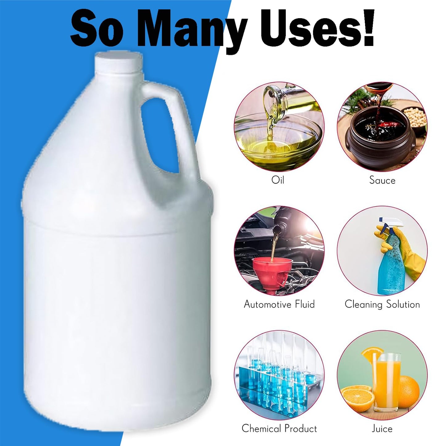 1 Gallon Plastic Jug with Cap – BPA-Free HDPE Bottle for Water, Cleaning Solutions, Fertilizer, Soap and Detergent – Reusable Empty Gallon Container with Handle and Leakproof Lid