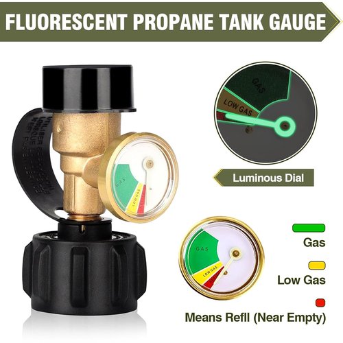 Bestfire Propane Tank Gauge with Leak Detector - Universal Level Indicator for 5-40lb Tanks | Brass Construction for BBQ Grills & Camping Stoves