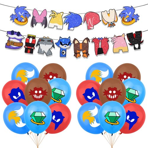 Blue Hedgehog Party Decorations,Blue Hedgehog Birthday Supplies Include Birthday Banner,Balloons,Cake Topper and Cupcake Toppers