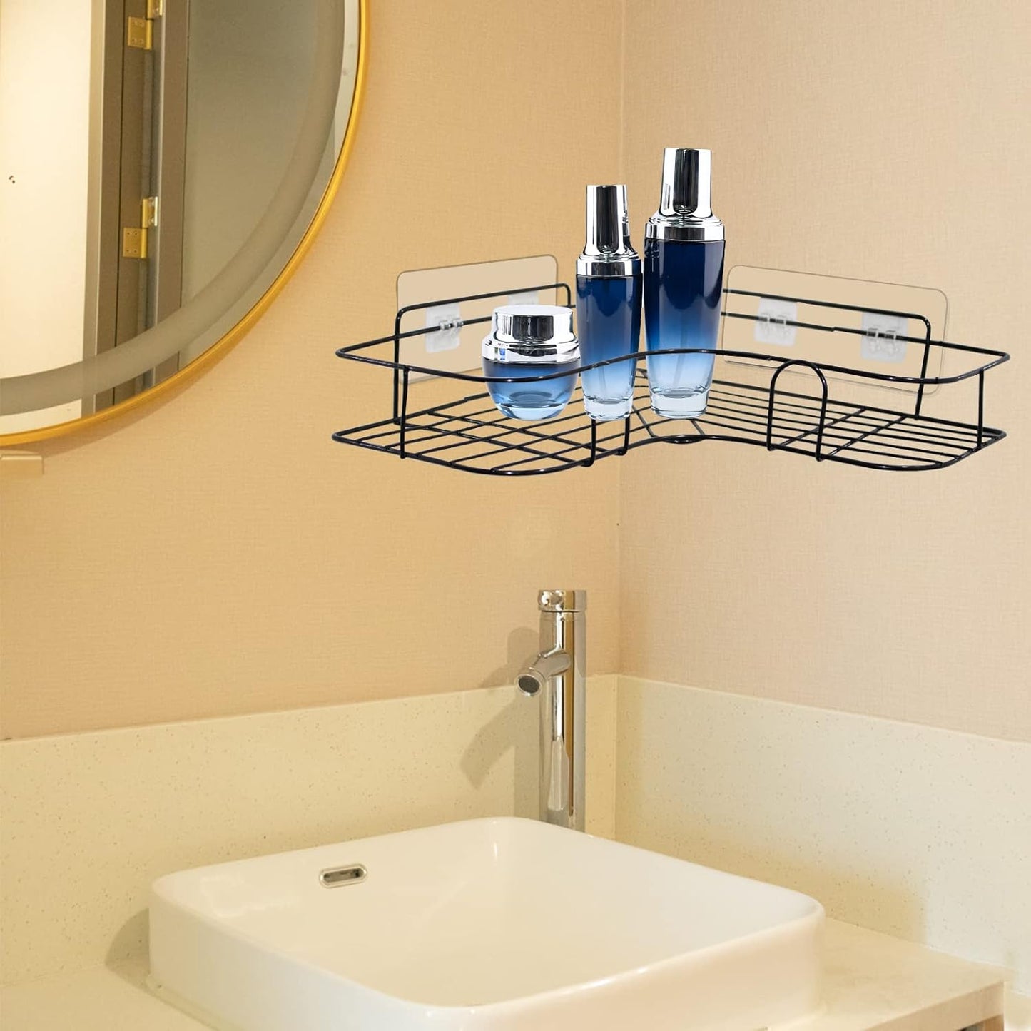 Skiennix Shower Caddy Adhesive - Strong Transparent Sticky Pads for No-Drill Bathroom & Kitchen Storage | 2 Pack