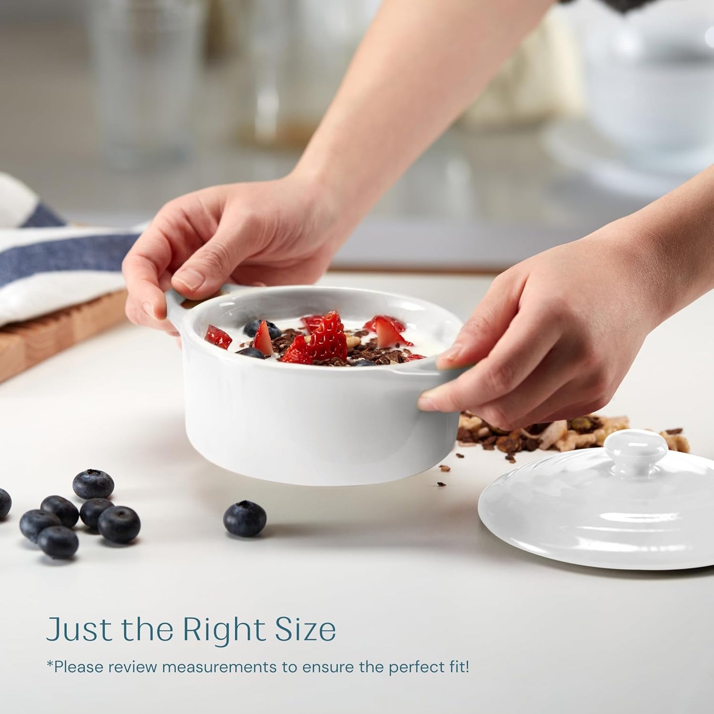 Kook Ceramic Mini Cocotte Set - Small Casserole Dishes with Lids | Oven Safe 350°F, 12 oz, Set of 4 (Swiss White)
