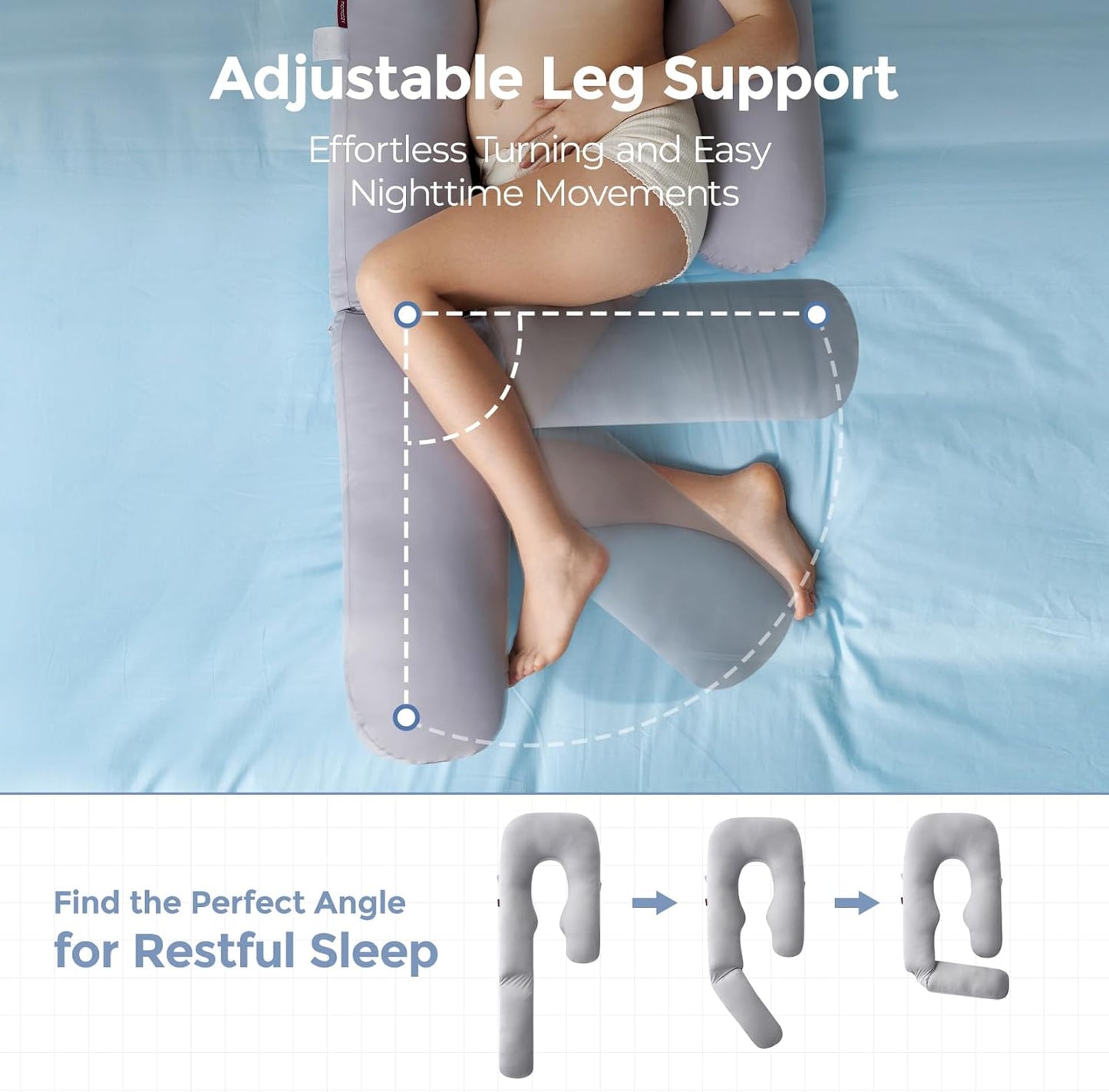 Momcozy Pregnancy Pillow - Cooling Cover & Adjustable Leg Support | Full Body Maternity Pillow, 50-72 Inch, Grey