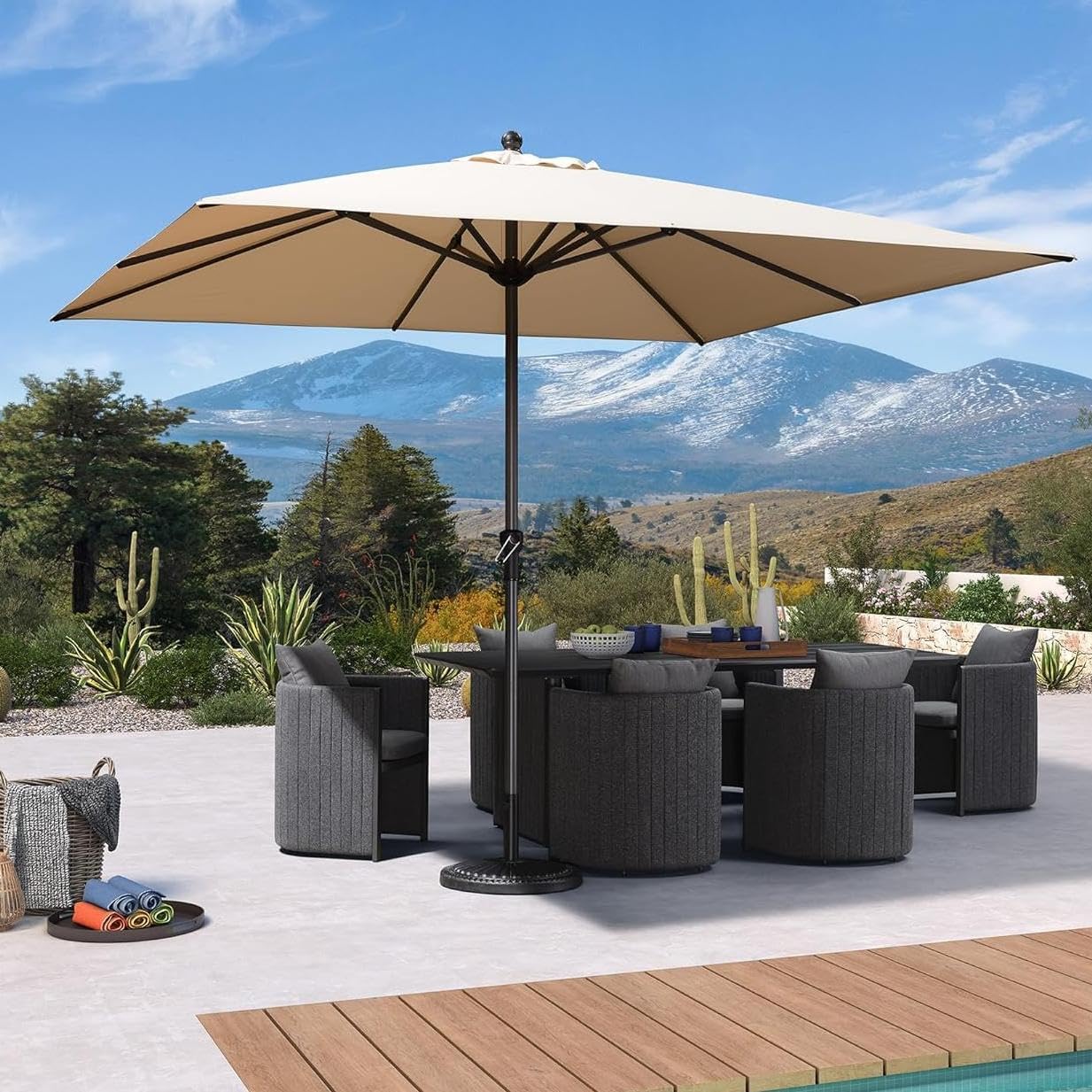 PURPLE LEAF 10' x 10' Square Patio Umbrella - Durable Aluminum Frame with 8 Ribs | Beige Sunshade for Garden & Pool