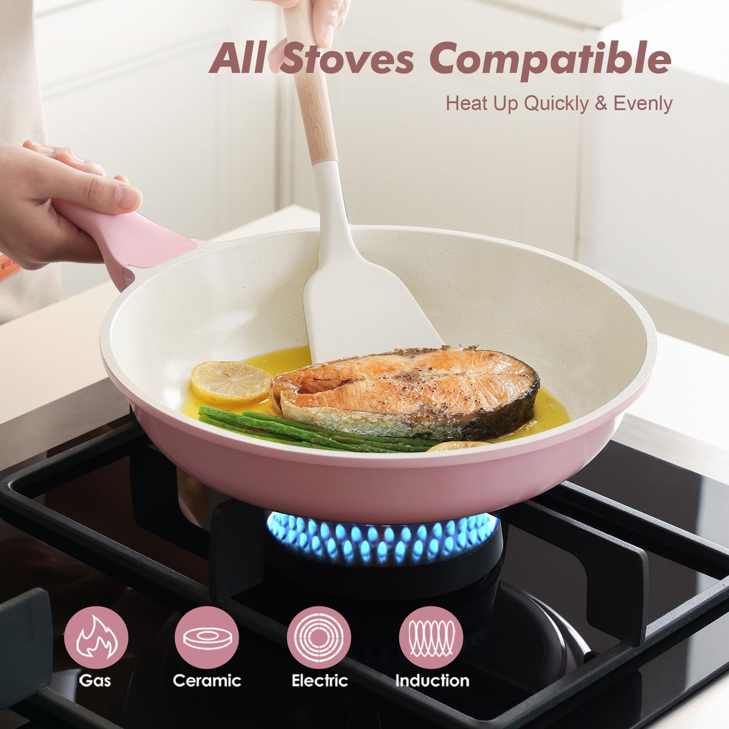 SENSARTE Nonstick Ceramic Frying Pan 11-Inch, Healthy Non Toxic Skillet, Induction Compatible Omelet Pan with Heat Resistant Handle, PFAS-Free, Pink