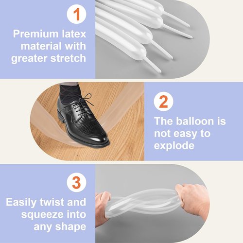 260 Premium White Long Skinny Latex Balloons by [Brand Name] - Perfect for Twisting, Weddings & Birthdays