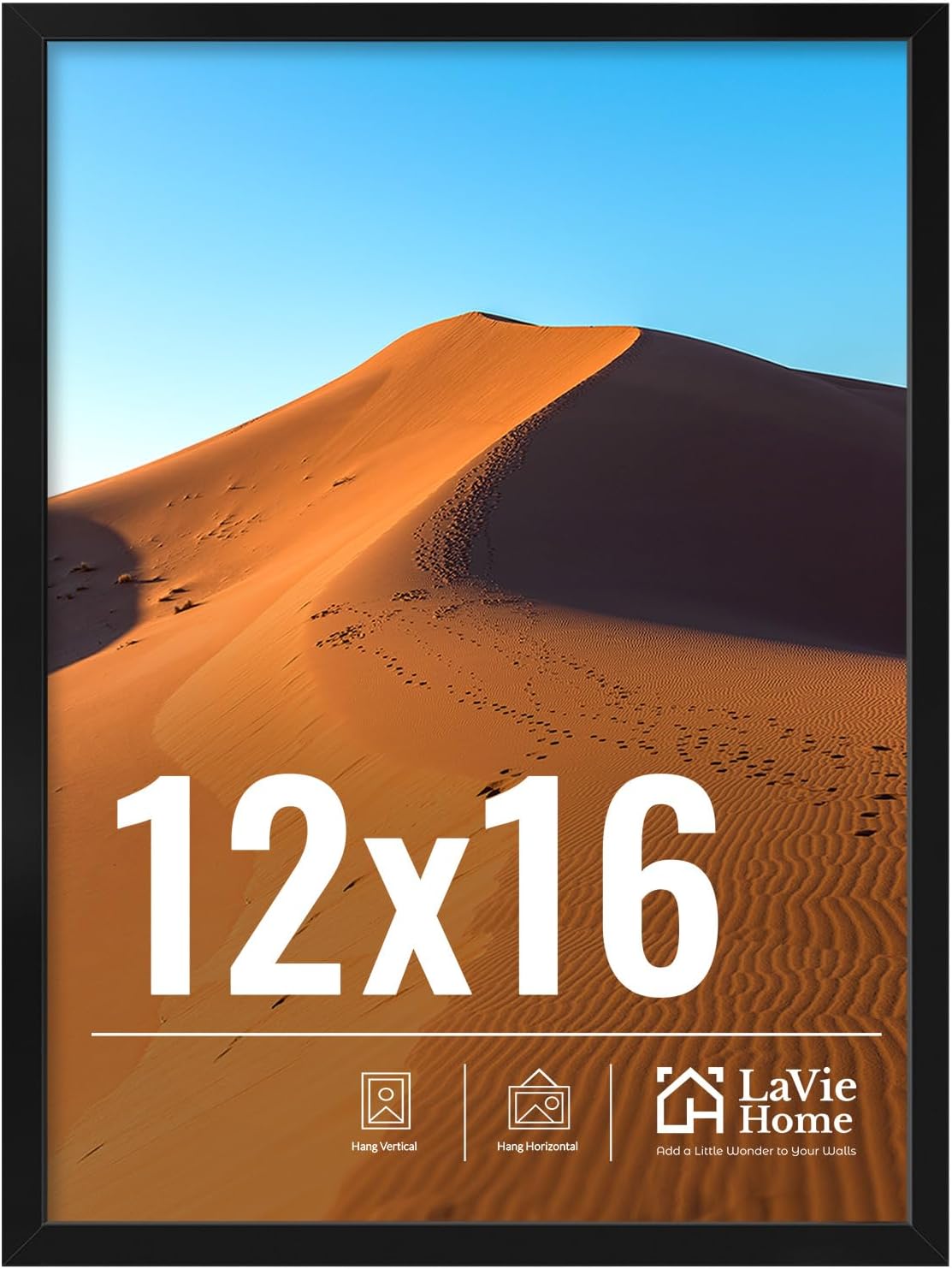 LaVie Home 12x16 Picture Frame - Classic Black Frame with HD Plexiglas for Vertical/Horizontal Display