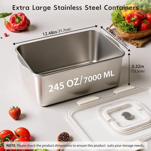 Freshmage Extra Large 7000 ML 304 Stainless Steel Food Storage Container - BPA-Free, Oven Safe with Lid & Handle