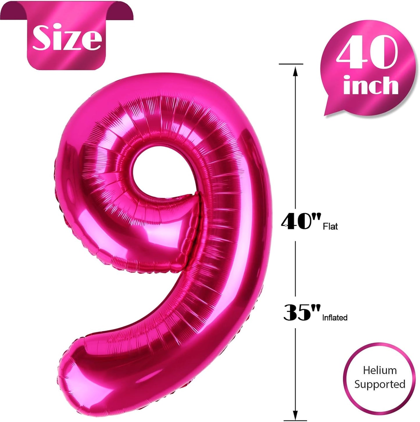 Regine Switzerland Number 9 Balloon - 40 Inch Hot Pink Giant Birthday Decoration for Girls