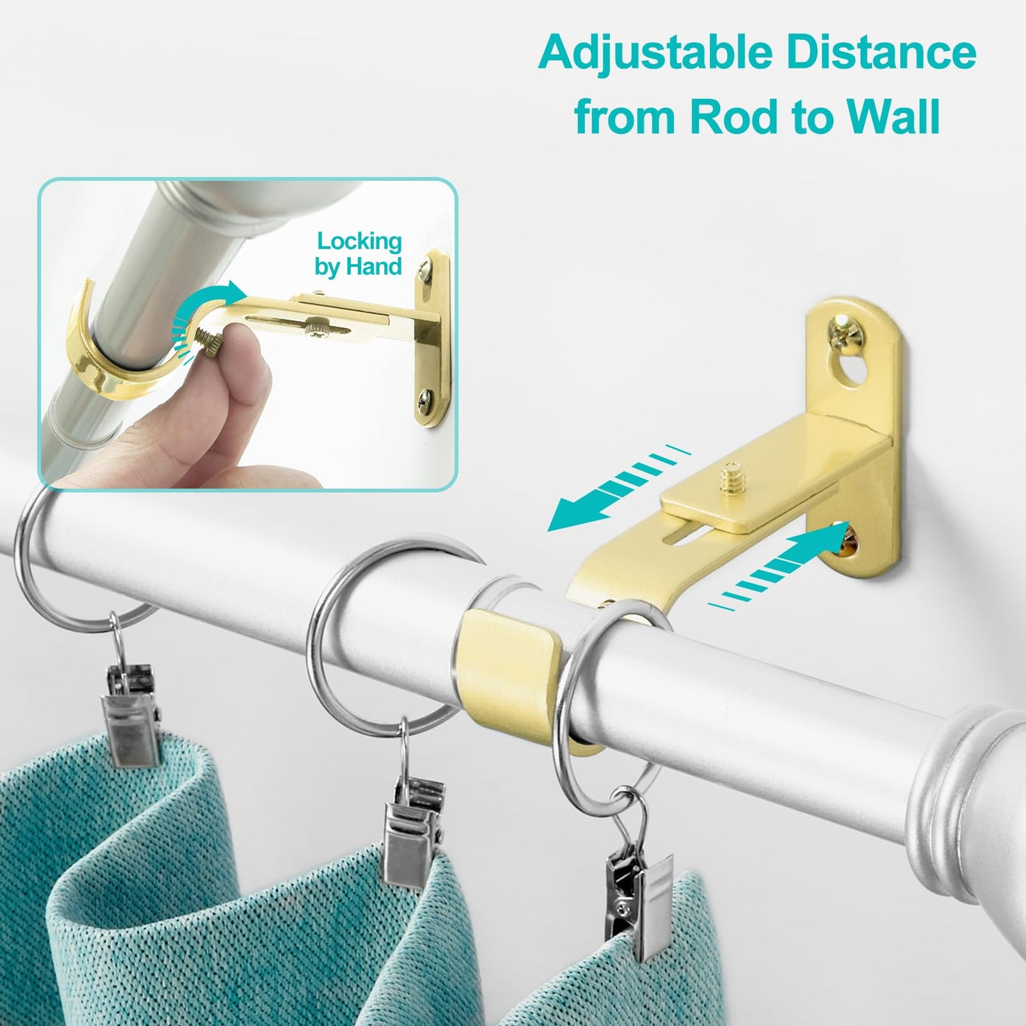 AMZSEVEN Adjustable Curtain Rod Brackets, Metal Window Drapery Rod Hanger Holders Hooks for 1 inch Rods (Warm Gold, Set of 2)