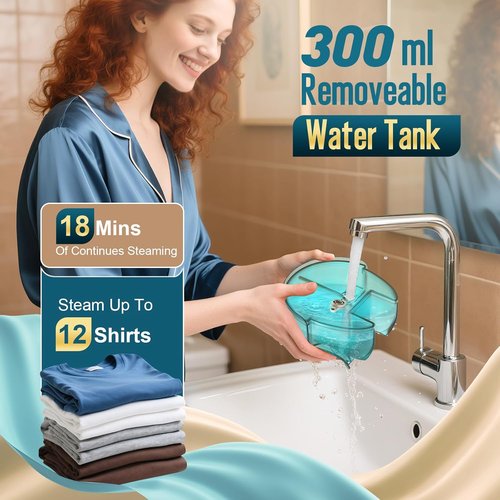 **Skiennix Handheld Clothes Steamer - 1900W Fast Wrinkle Remover with 300ml Capacity & 3 Steam Settings**