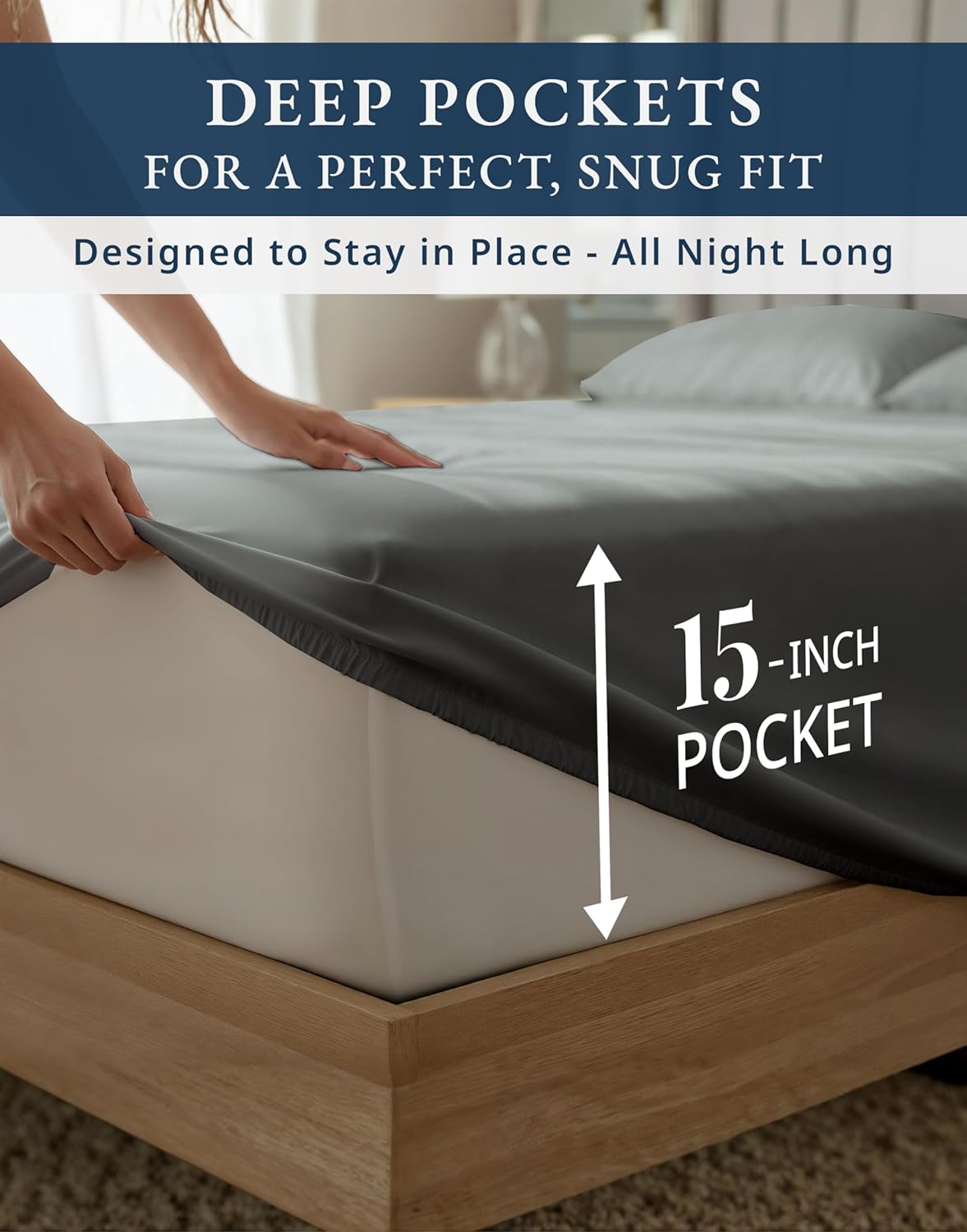 Regine Switzerland 100% Egyptian Cotton King Sheet Set - Premium 1000 Thread Count, Naturally Cooling & Breathable, 15" Deep Pocket Fitted - Charcoal