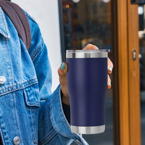 DOMICARE 20oz Tumbler with Lid Stainless Steel Tumblers Bulk, Double Wall Vacuum Insulated Coffee Travel Mug Powder Coated Tumbler, 1 Count (Pack of 1) Navy