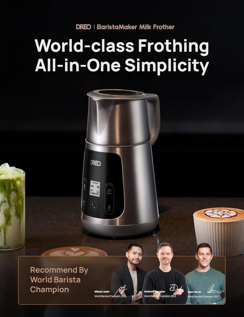 DREO Electric Milk Frother - All-in-One Foam Maker for Coffee & Latte Art | 15oz Capacity, Easy to Clean