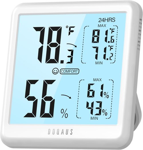 DOQAUS Digital Hygrometer - Indoor Thermometer with Fast Refresh & Max Min Records | White
